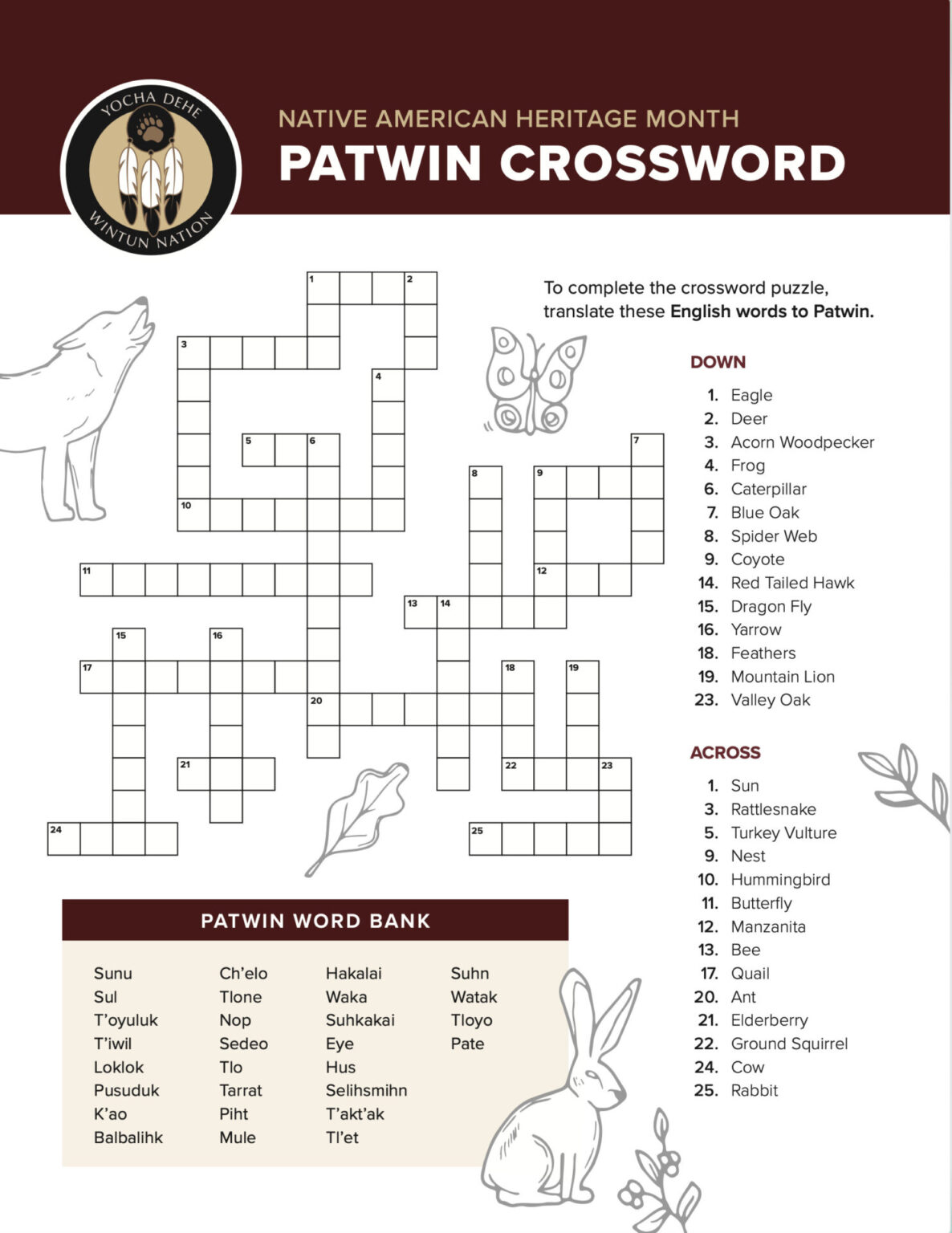 Patwin Crossword Puzzle - Yocha Dehe